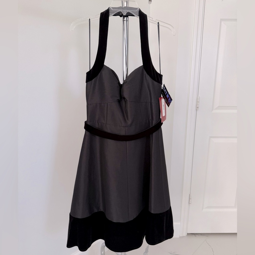 JS Collection Black Velvet trimmed halter dress